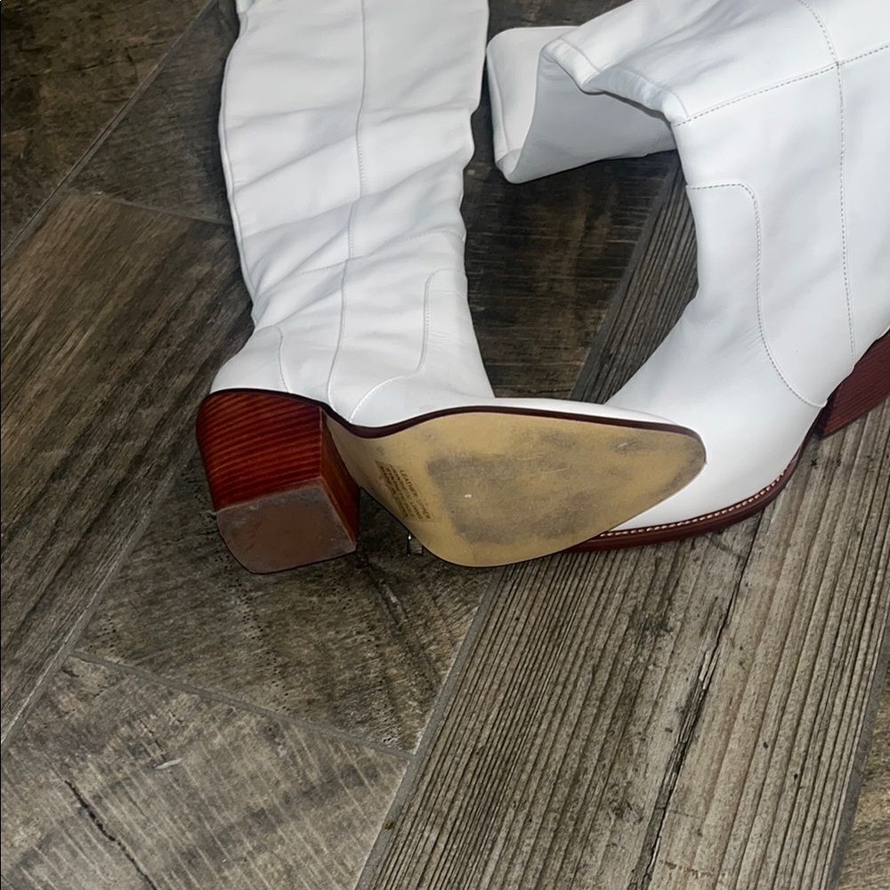 Anthropologie Silent D leather White Over the Knee 3.75”Boots w/ Western flair - Picture 3 of 5